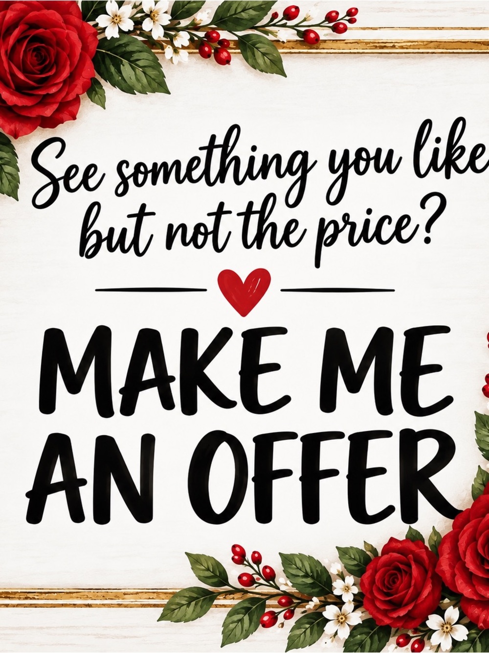 Make Me An Offer Wall Sign - Red and Black Floral Home Decor